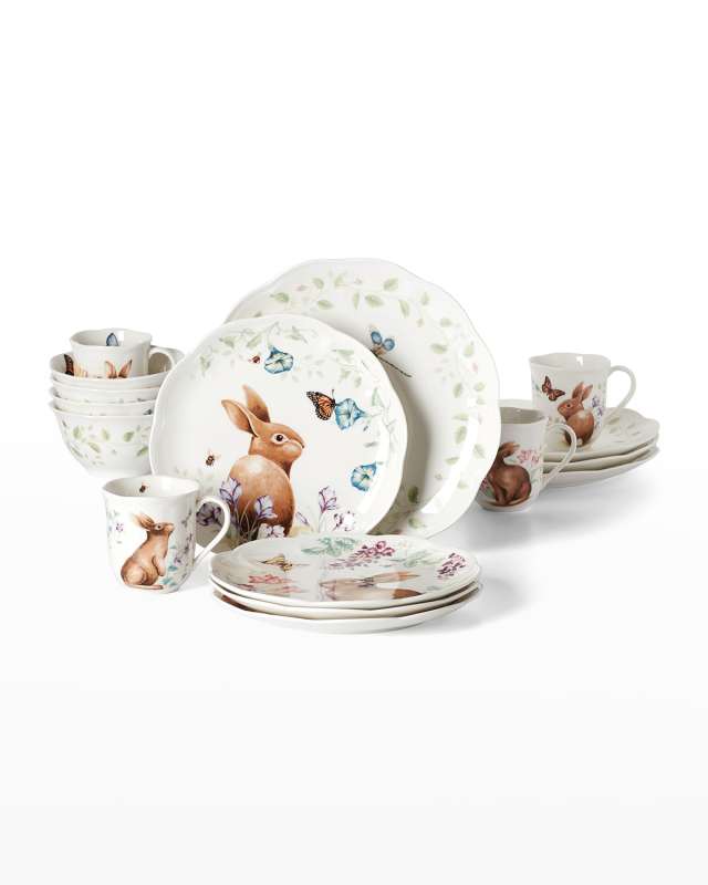 16-Piece Butterfly Meadow Bunny Dinnerware Set